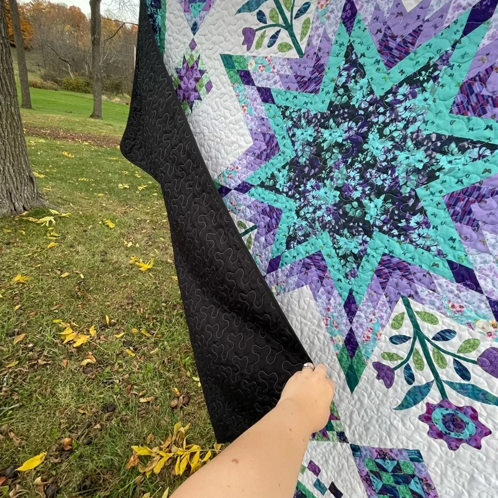 Elegant Starburst Quilt - Teal and Purple - Picture 6 of 7